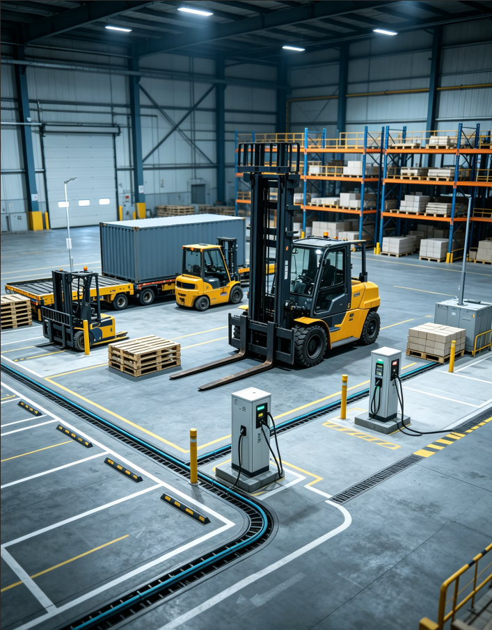 Power supply and charging infrastructure planning for large-tonnage material handling equipment
